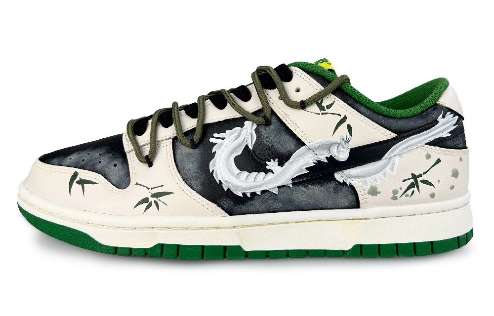 Nike Dunk Low-Top Skateboard Shoes Men's Black Green Beige