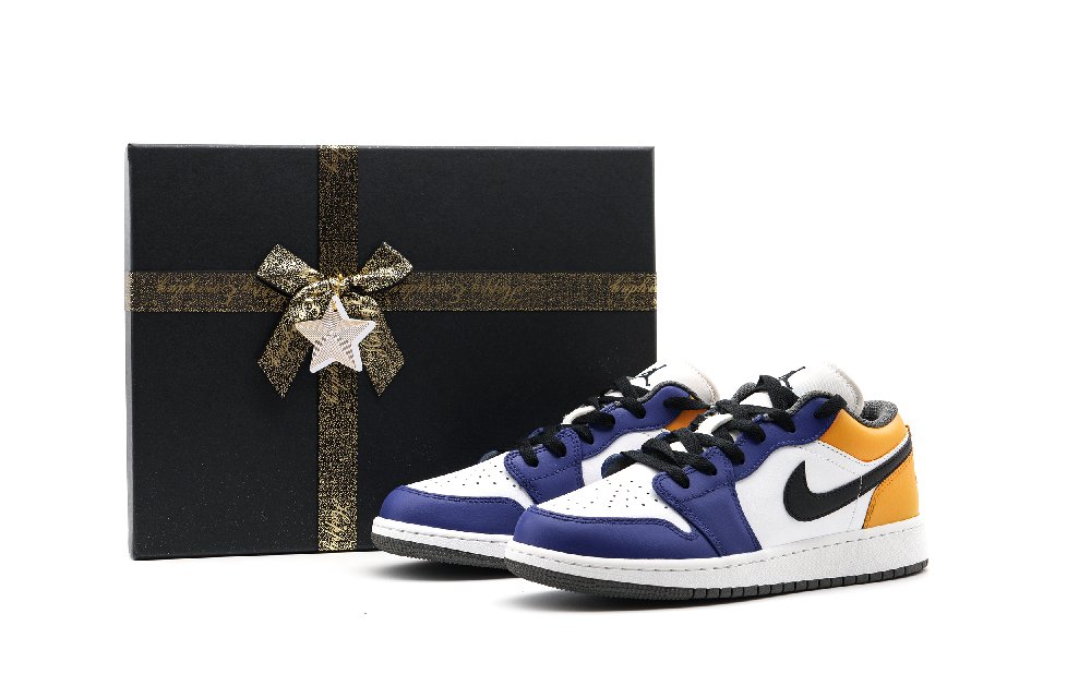 Jordan Air Jordan 1 Low Top Skateboard Shoes Unisex Blue Yellow White