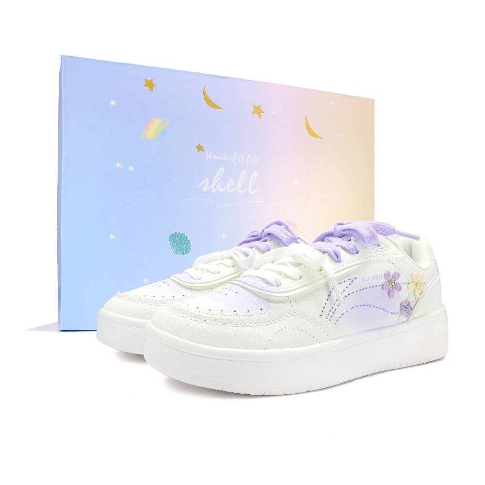 LiNing Su Anti Slip Wear Resistant Low Top Skateboard Shoes Women's White Purple
