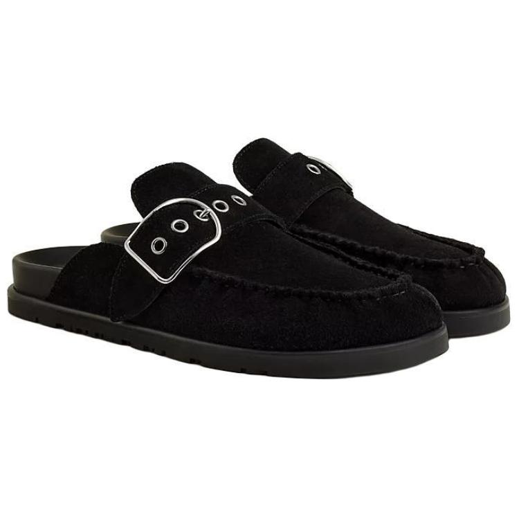 HERMES Wrap-toe Slippers Women's Black