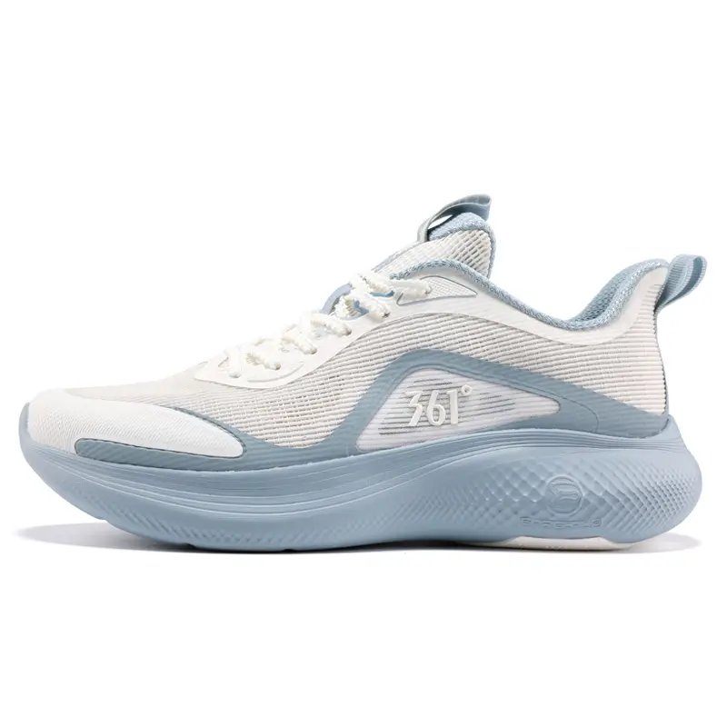 361° Cushioning Slip Resistant Low Top Long Distance Running Shoes Men's White Blue