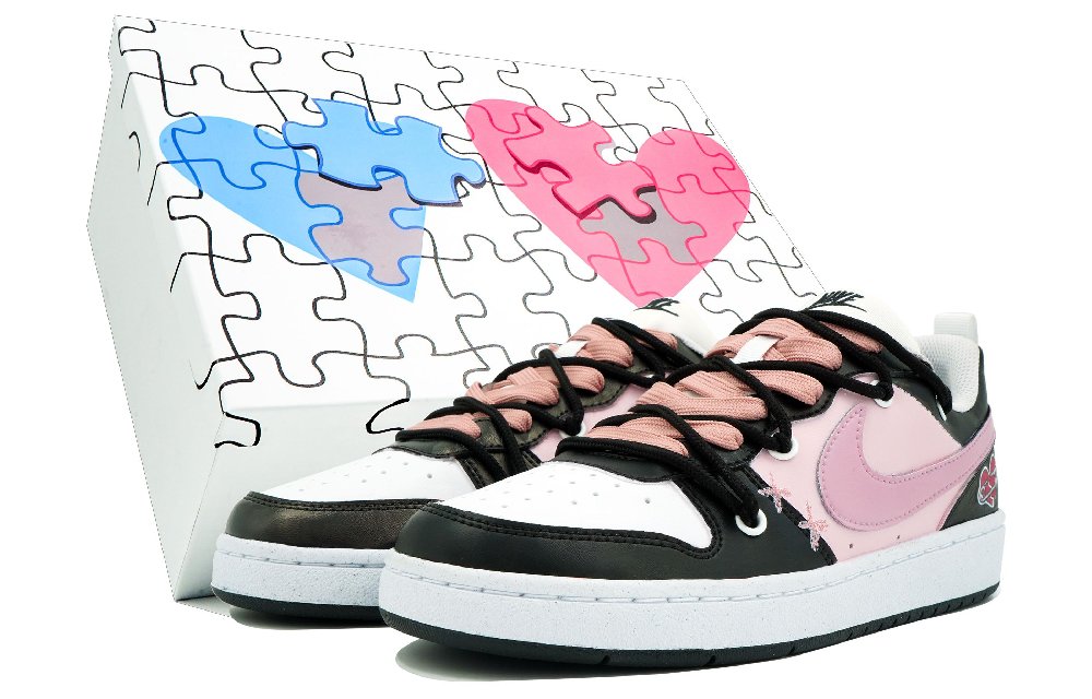 Nike Court Borough Low Thousand Flowers Play Seal Heart Lock Love Box Low Top Skateboard Shoes Women's Black White Pink