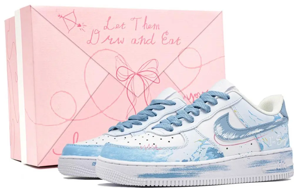 Nike Air Force 1 Cloud Galaxy, Footprint Innovation Abrasion Resistant Low top Skateboard Shoes Unisex Sky Blue
