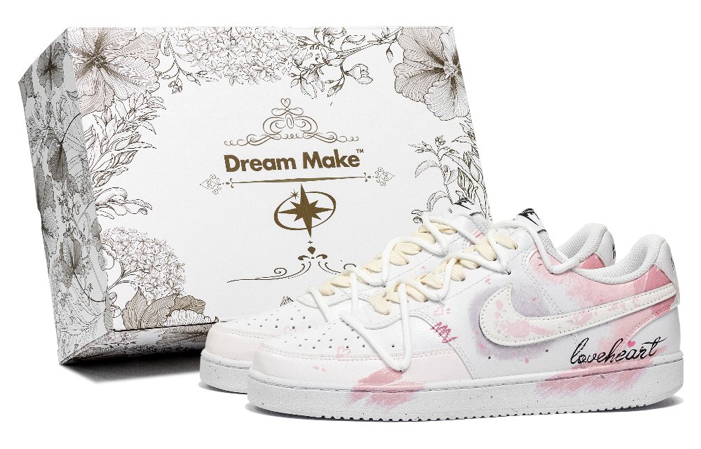Nike Court Vision 1 Perfect Lover Abrasion Resistant Low Top Skateboard Shoes Unisex White Pink