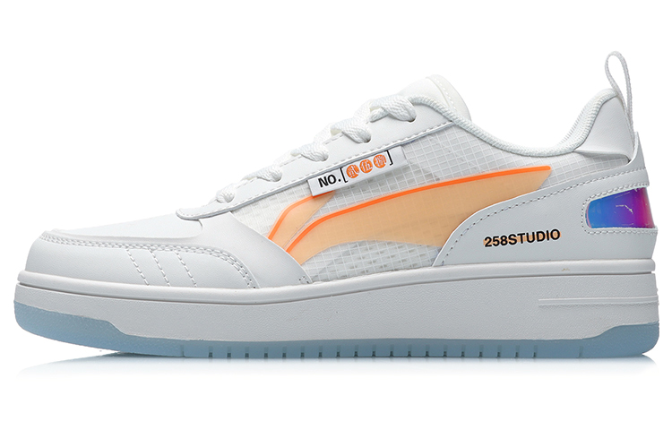 LiNing NO.258 Anti-Slip Wear-Resistant Low-Top Skateboard Shoes Women's White Orange