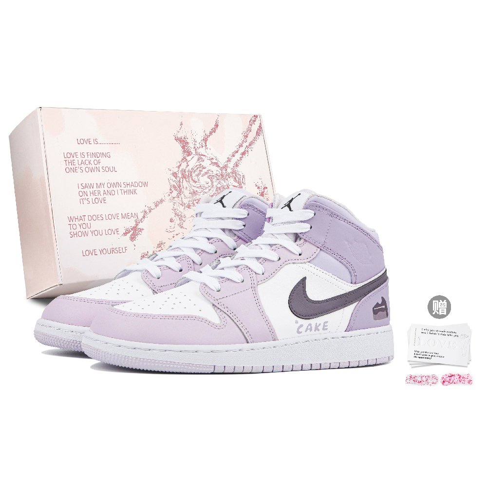 Jordan Air Jordan 1 Mid Top Vintage Basketball Shoes GS White Purple