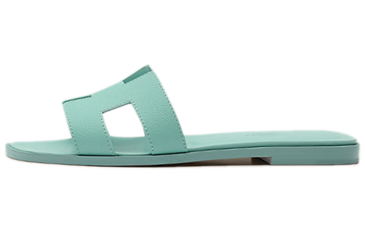 HERMES Oran Flat Slides Sandals Light Blue Women's