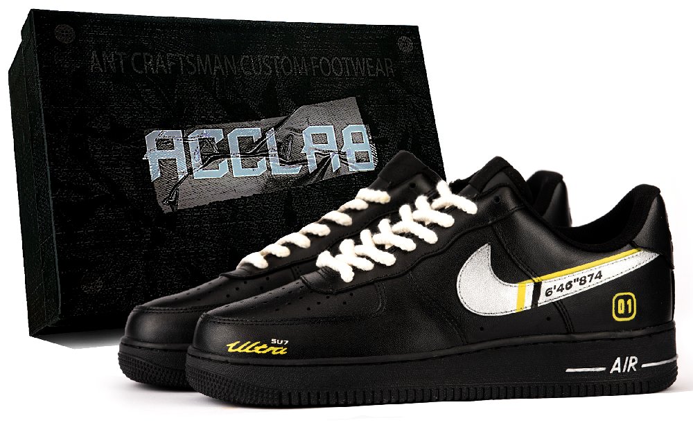 Nike Air Force 1 Abrasion Resistant Height Increasing Low Top Skateboard Shoes Men's Black Silver