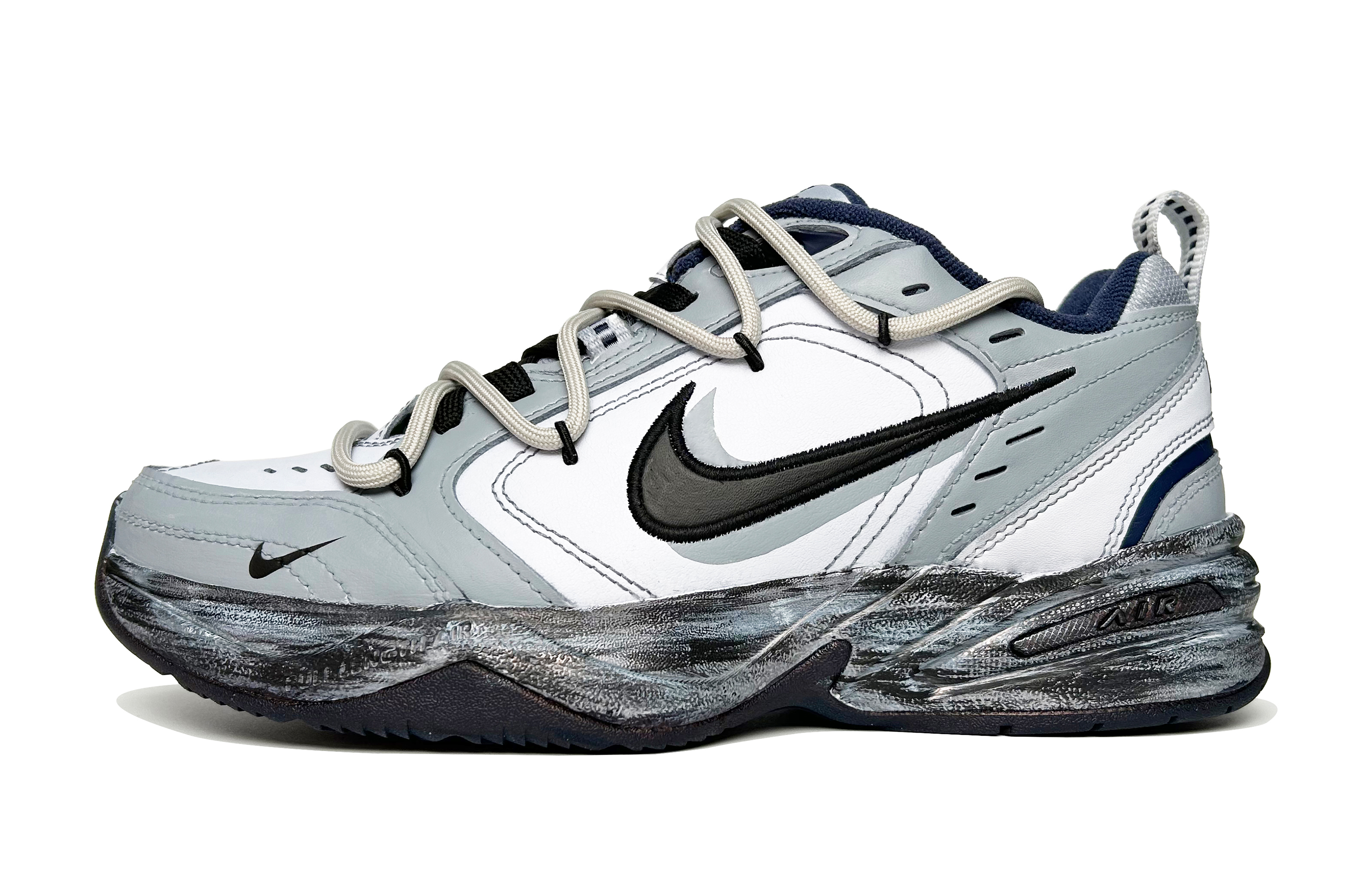 Nike Air Monarch 4 White Navy Slip Resistant Abrasion Resistant Low top Chunky Sneakers Unisex Black Gray