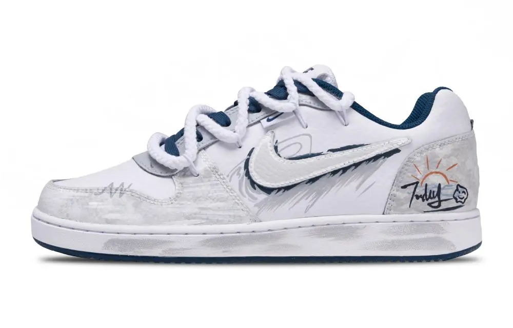 Nike EBERNON Rhapsody After The Rain Abrasion Resistant Low Top Skateboard Shoes Men's White Gray