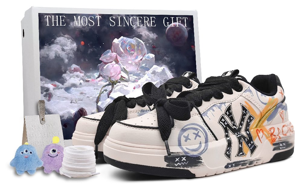 MLB New York Yankees Low-Top Skateboard Shoes Unisex Yellow Purple White
