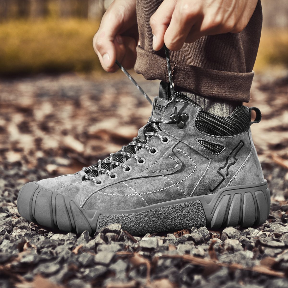 Jeep Mid Top Outdoor Shoes Men's Gray купить в интернет-магазине Yoocart с быстрой доставкой по России.
