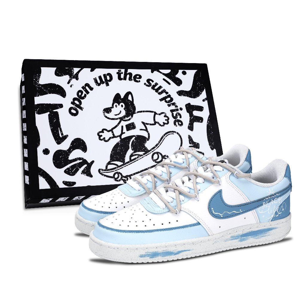 Nike Court Vision 1 Ocean Beach Abrasion Resistant Low Top Skateboard Shoes Unisex Light Blue
