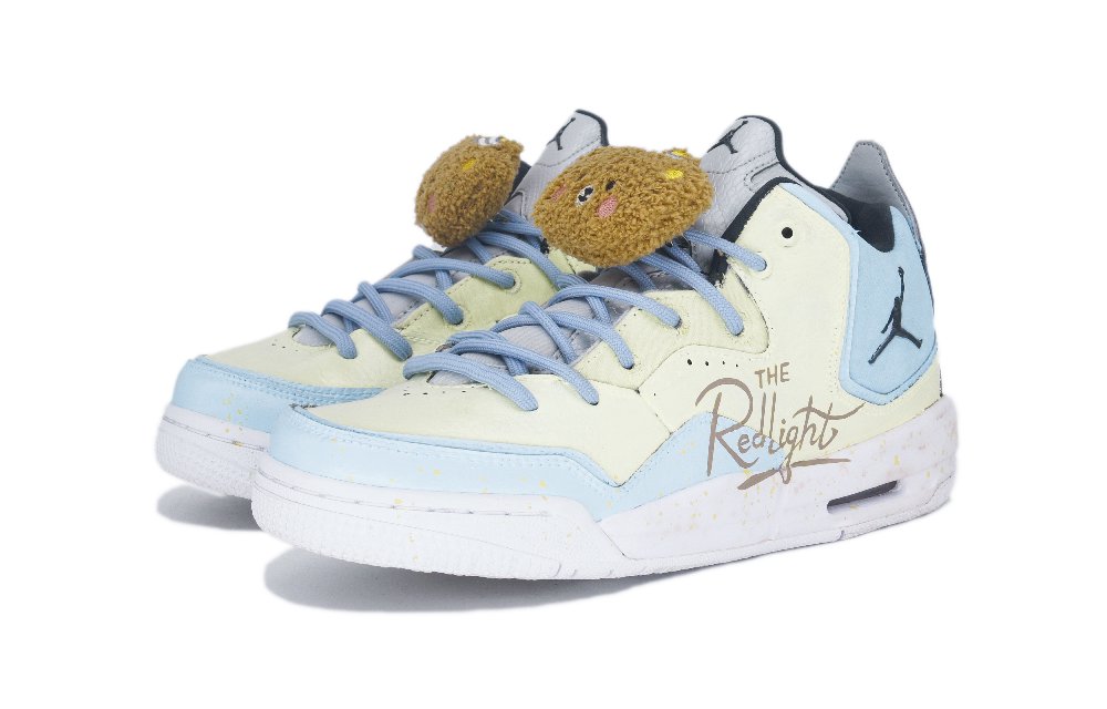 Jordan Courtside 23 Bear Cookies Mid-Top Vintage Basketball Shoes Women's Beige Blue