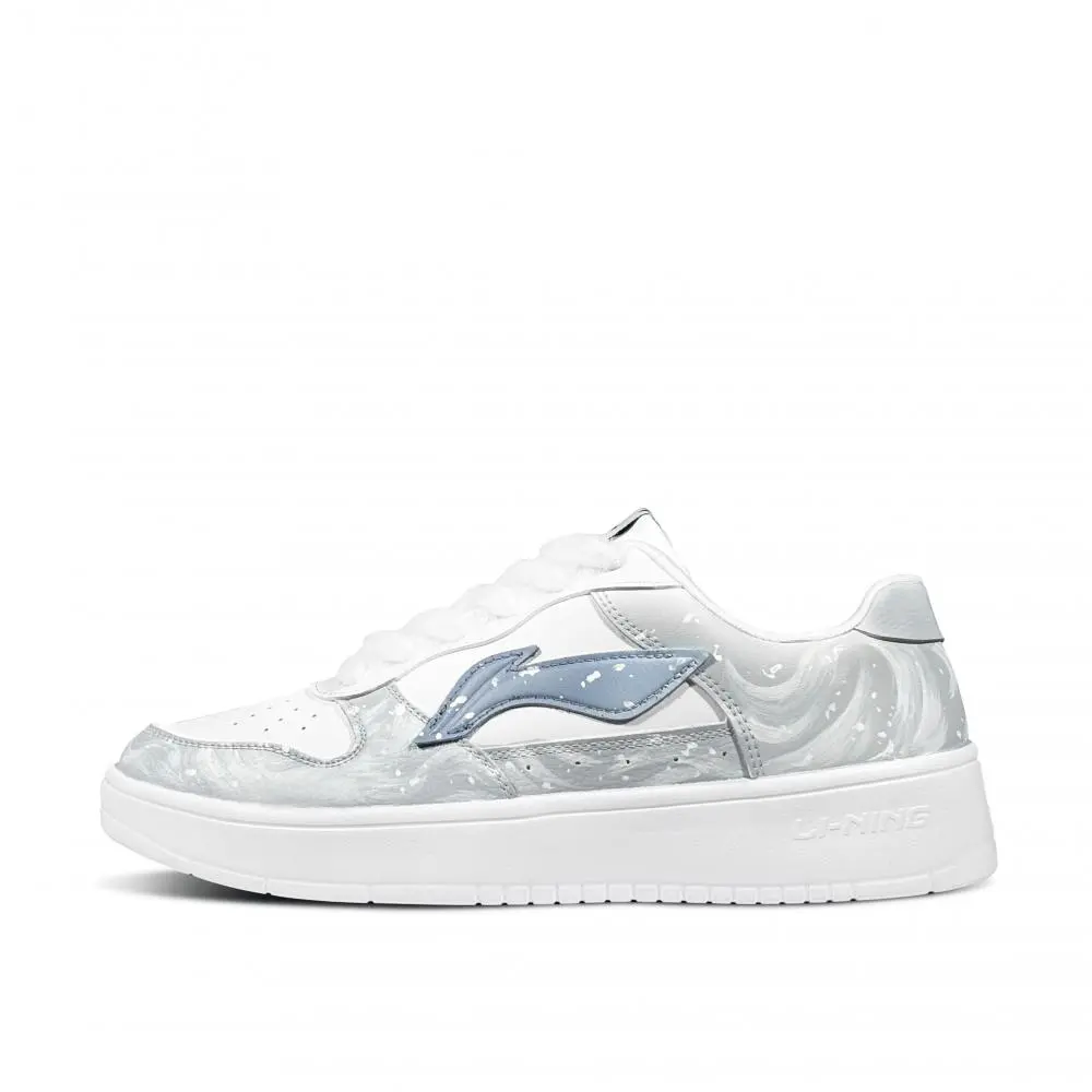 LiNing Pontoon Boats Blizzard Anti Slip And Wear Resistant Height Increasing Low top Skateboard Shoes Men's White Blue