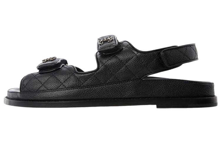 CHANEL Quilted Dad Sandal Black Leather Women's
