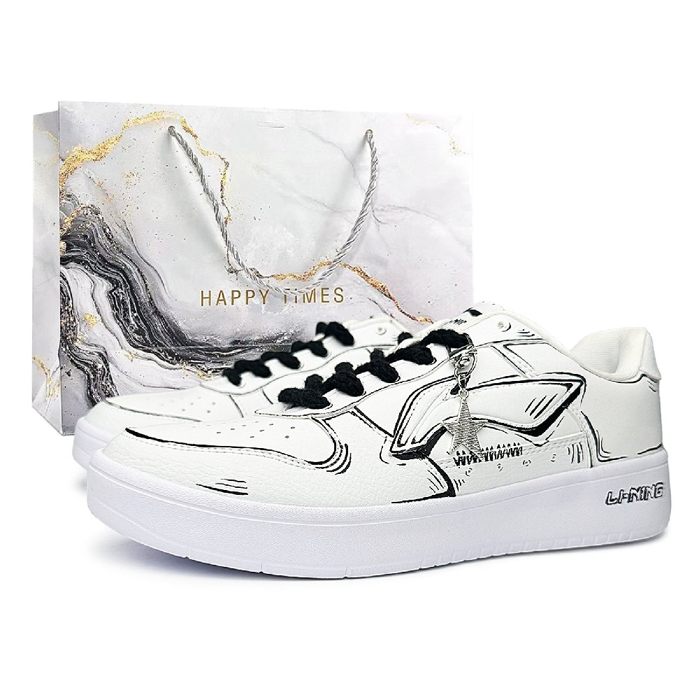LiNing Pontoon Boats Lightweight, Slip Resistant, And Abrasion Resistant Low Top Skateboard Shoes Unisex White Black