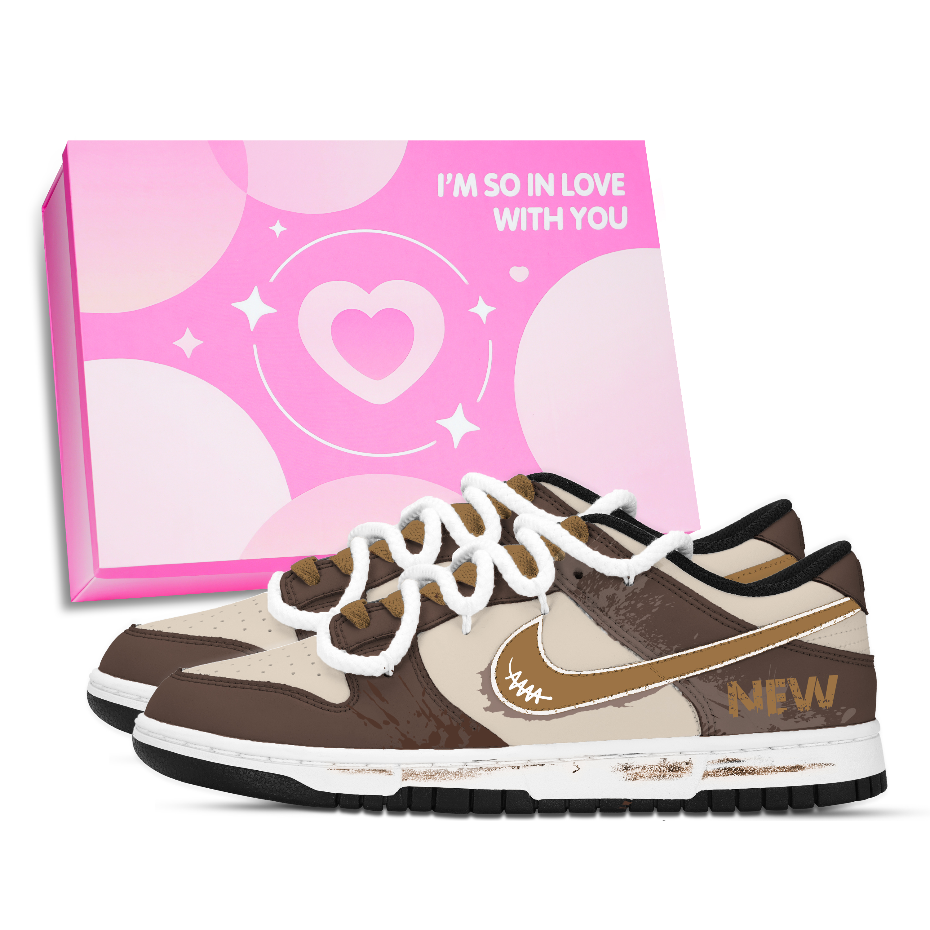 Nike Dunk Time Trail Pink Shoe Box Abrasion Resistant Low top Skateboard Shoes Unisex Yellow Brown
