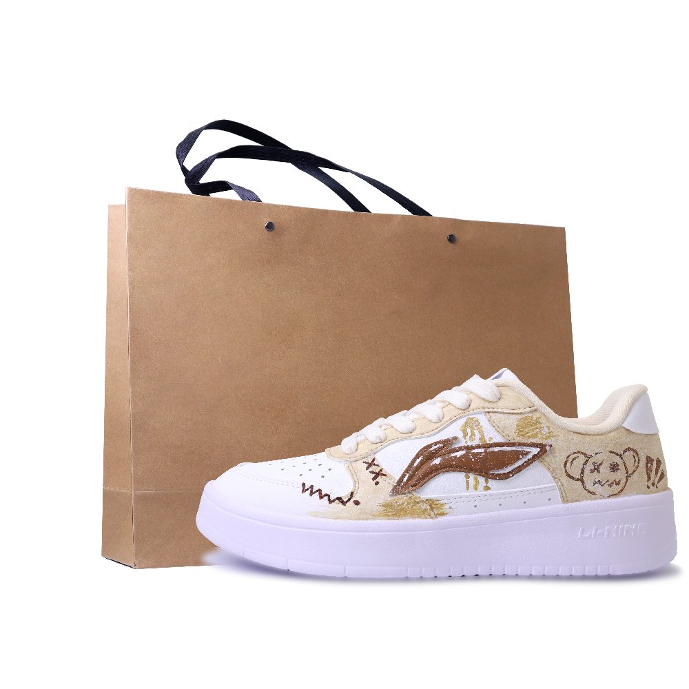 LiNing Pontoon Boats Abrasion Resistant, Lightweight, And Breathable Low Top Skateboard Shoes Unisex White Yellow Brown