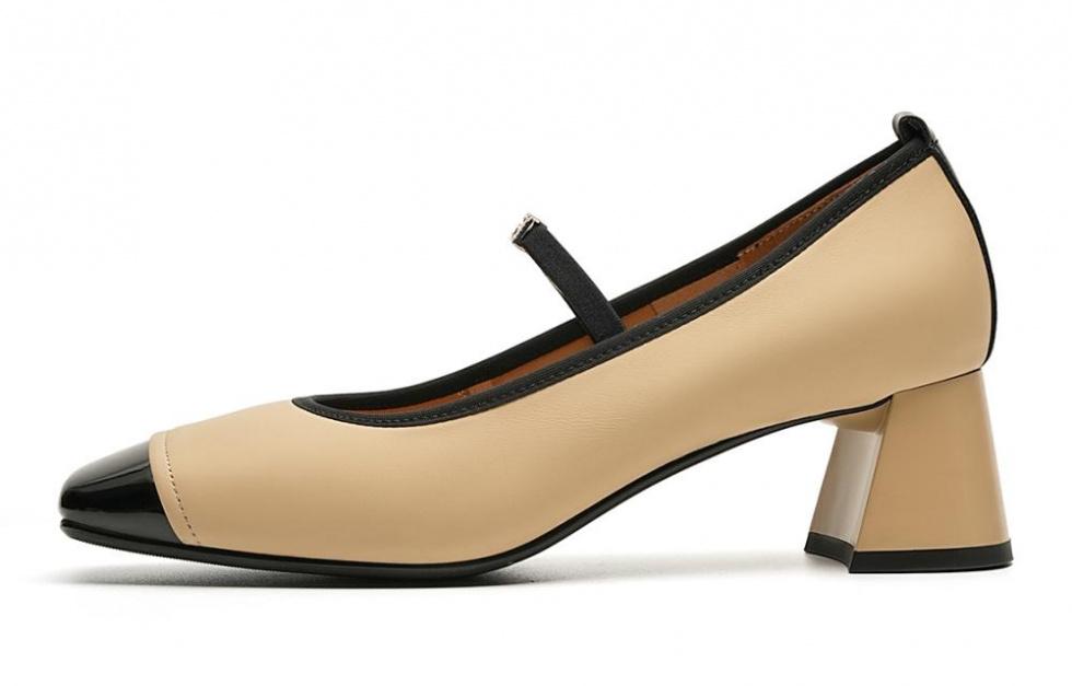 EBLAN Chunky Heel High Heels Women's Apricot