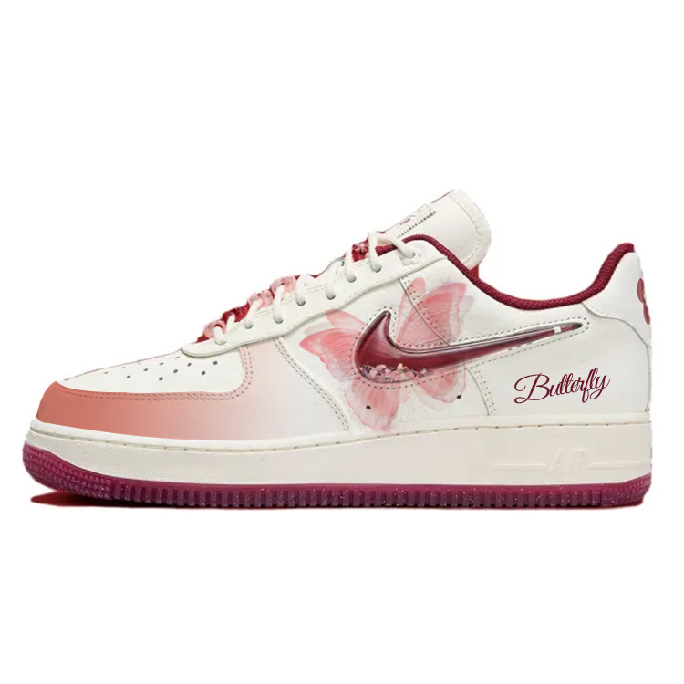 Nike Air Force 1 Anti-Slip Wear-Resistant Low-Top Skateboard Shoes Women's White Red