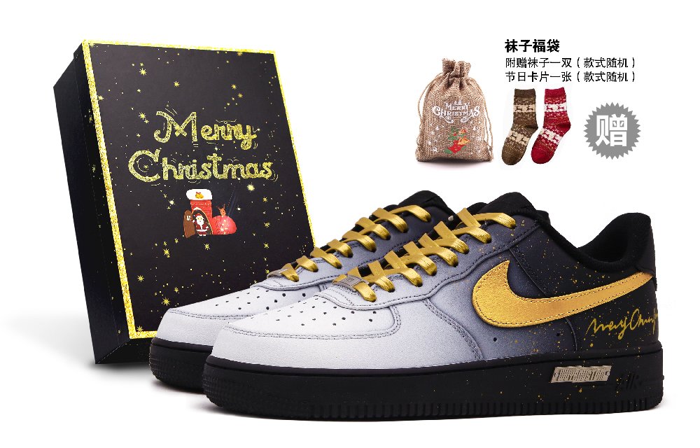 Nike Air Force 1 Skateboard Shoes Men Low-Top Black/Gold