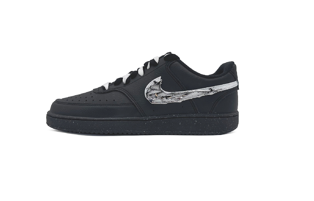 Nike Court Vision Anti-Slip Wear-Resistant Low-Top Skateboard Shoes Unisex Black Silver
