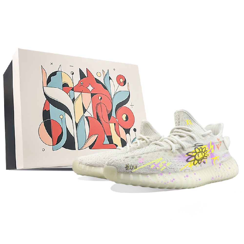 Adidas Originals Yeezy Boost 350 Anti-Slip Wear-Resistant Low-Top Casual Shoes Unisex Yellow Purple
