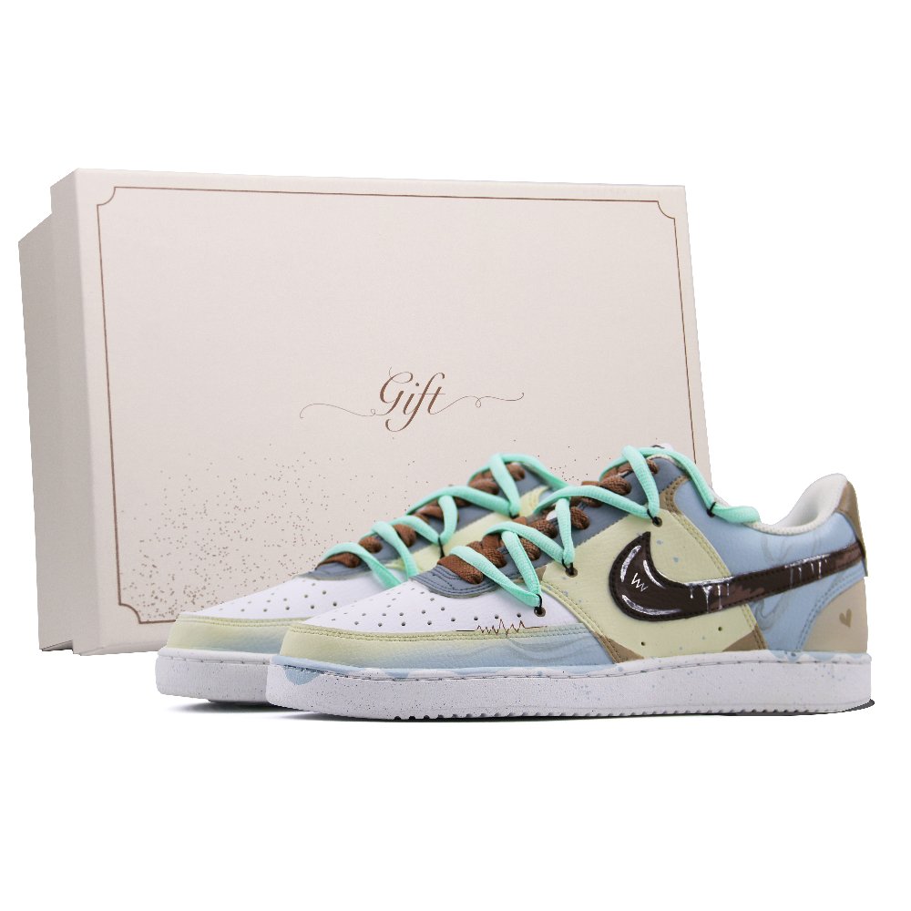 Nike Court Vision 1 Box, Mint Chocolates Lightweight And Breathable Low Top Skateboard Shoes Men's Blue Brown