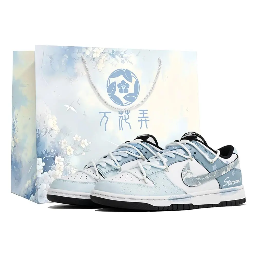 Nike Dunk Kaleidoscope, Starry Sea, Shopping Bag Abrasion Resistant Low top Skateboard Shoes Unisex White Blue