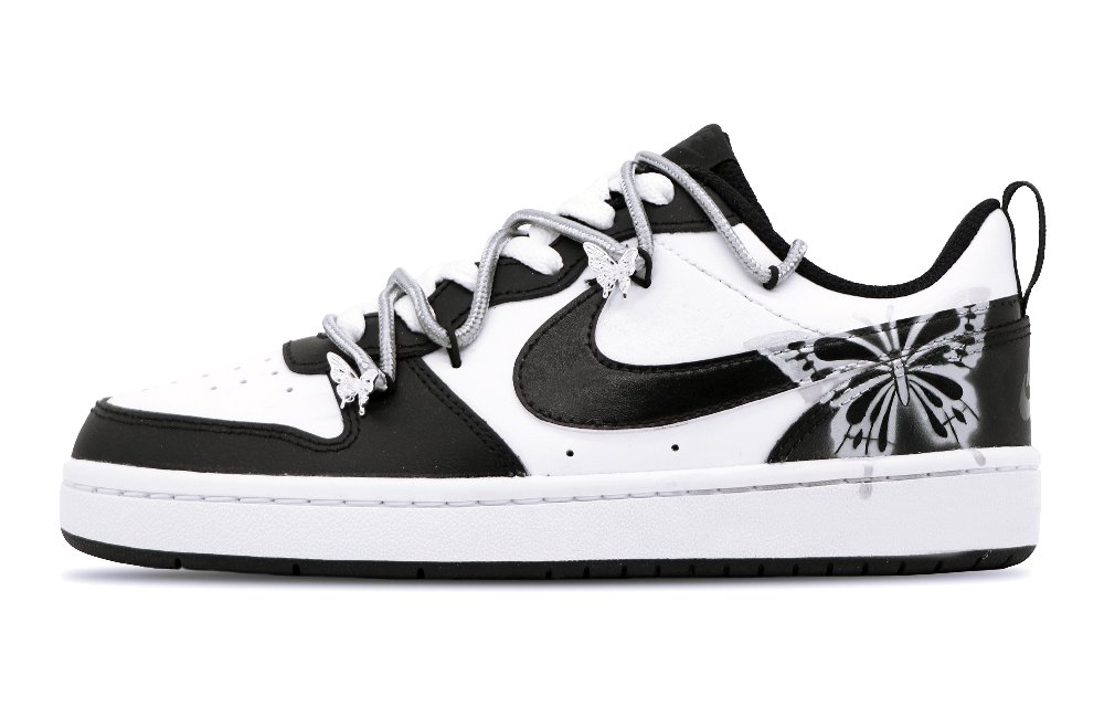 Nike Court Borough 2 In The Tree Silver Butterfly Slip-Resistant Low-Top Skateboard Shoes GS Black Silver