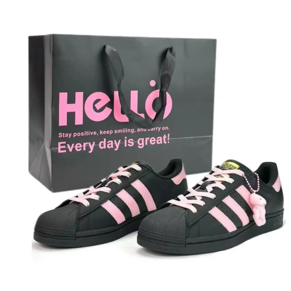 Adidas Originals SUPERSTAR Pink Black Cute Rabbit Abrasion Resistant Low Top Skateboard Shoes Unisex Black Pink