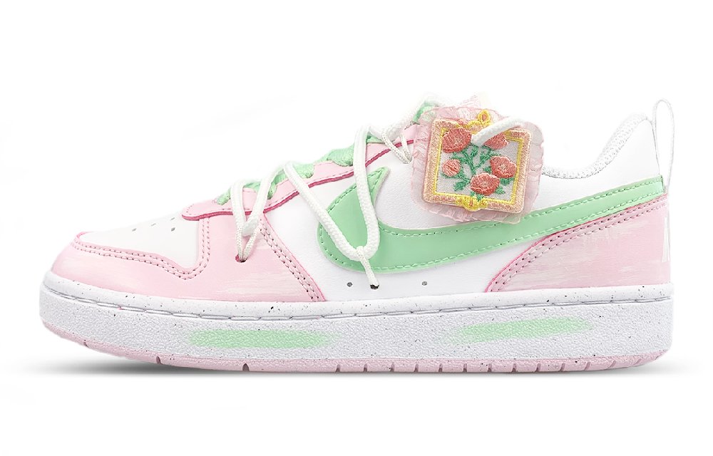 Nike Court Borough Low Anti-Slip Wear-Resistant Low-Top Skateboard Shoes GS White Pink Green