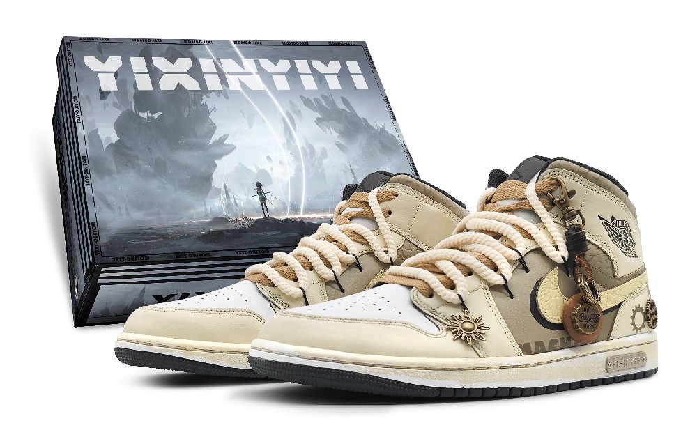 Jordan Air Jordan 1 Mid High-Top Vintage Basketball Shoes GS Beige