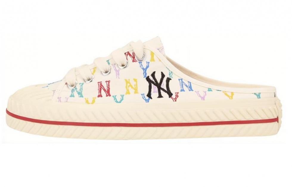 MLB Playball Mule Monogram Wear-Resistant Low-Top Canvas Shoes Unisex White