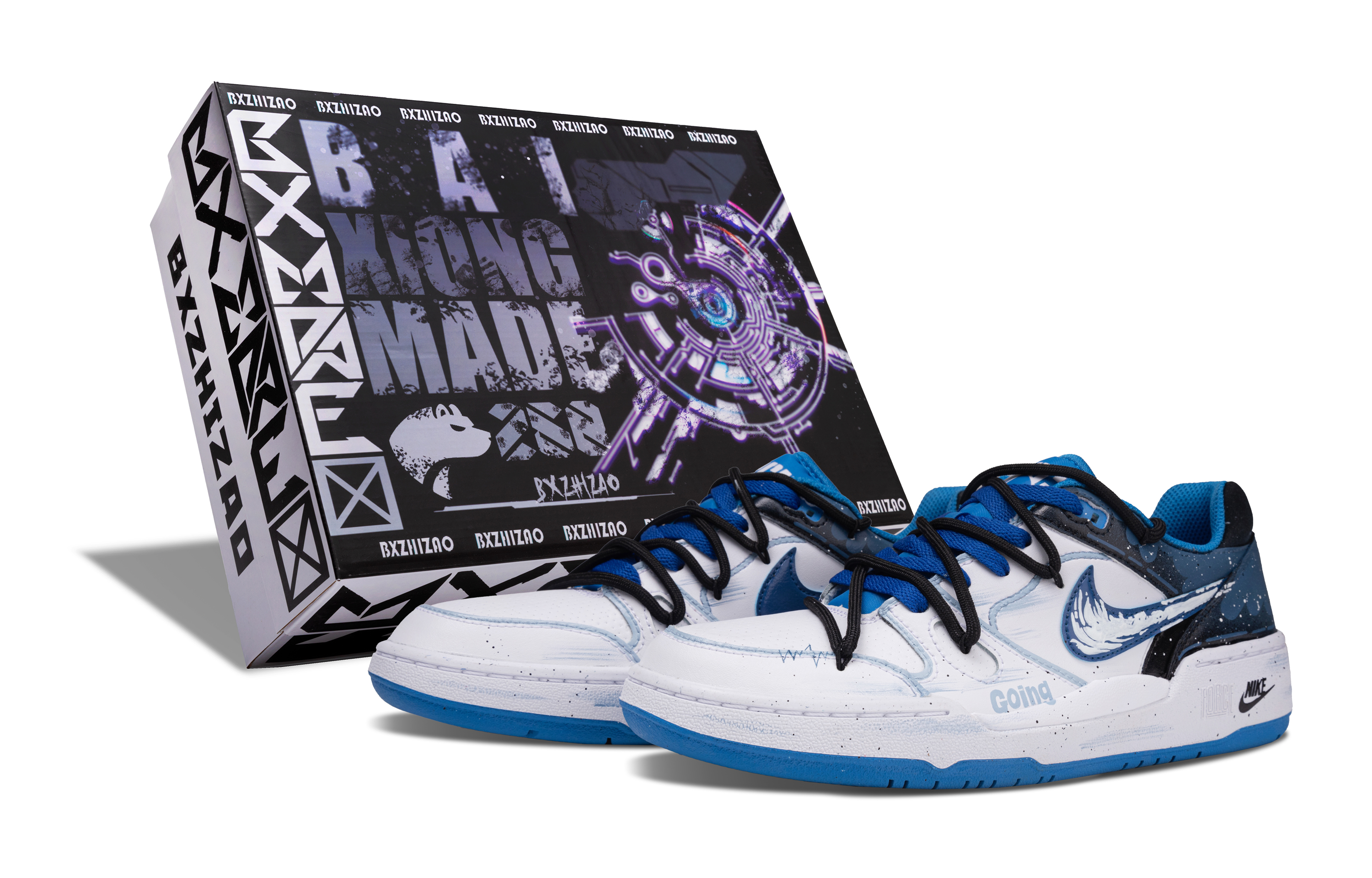 Nike Full Force Abrasion Resistant Low top Skateboard Shoes Men's White Blue
