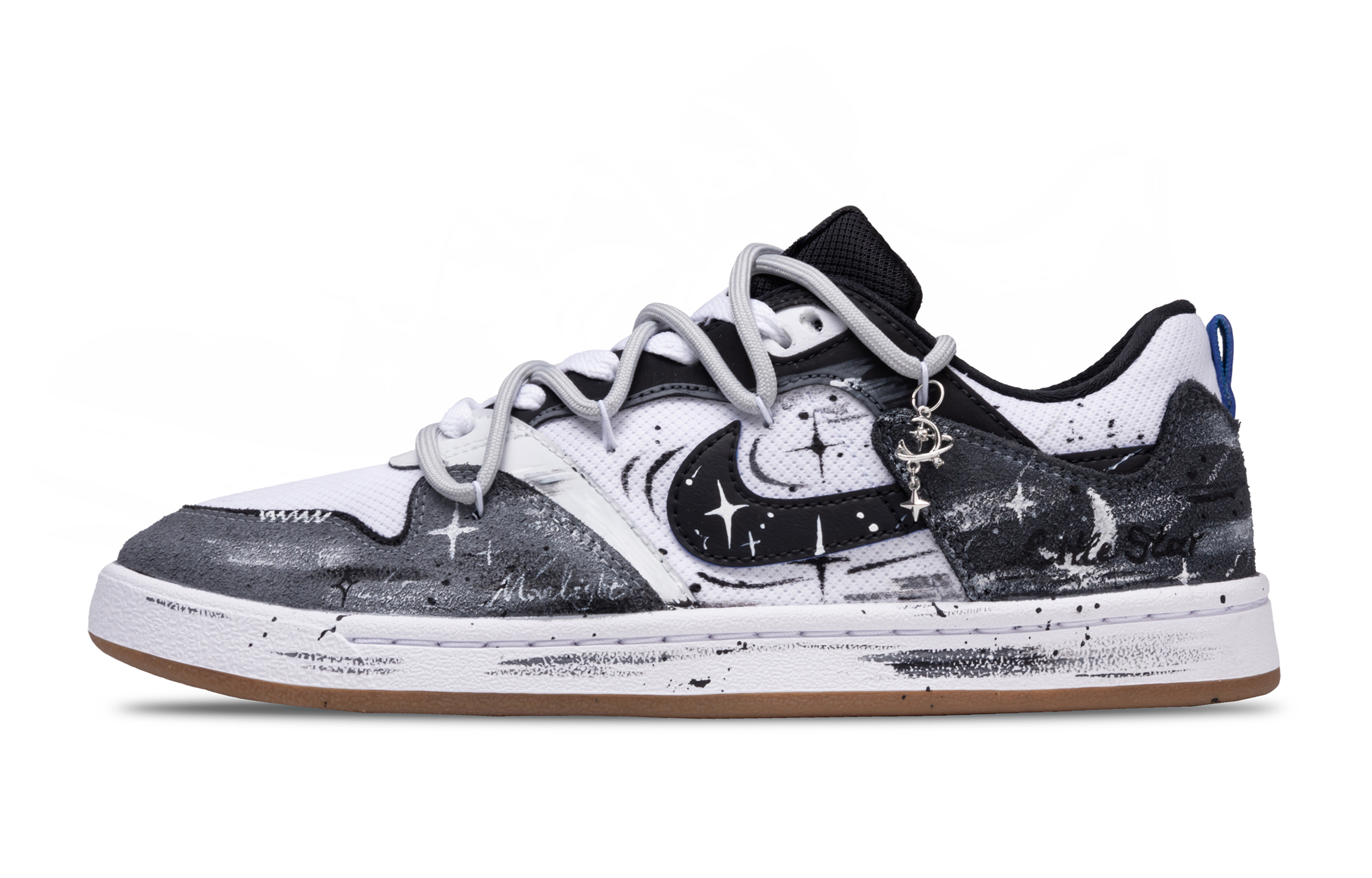 Nike SB Alleyoop Star And Moon Entwined Low Top Skateboard Shoes Unisex Black White Gray