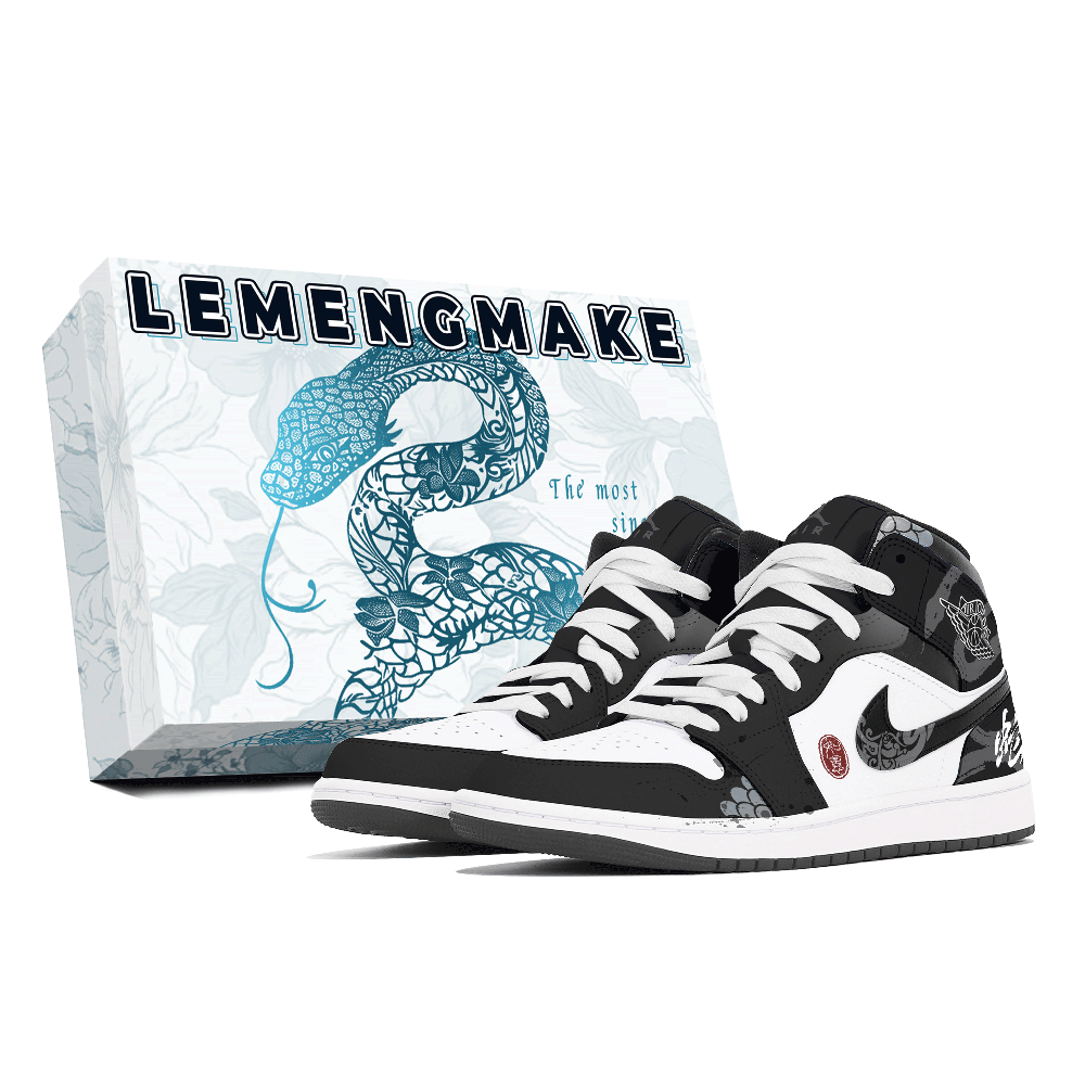 Jordan Air Jordan 1 Joy Lemon Abrasion-Resistant Mid-Top Vintage Basketball Shoes Unisex Black White