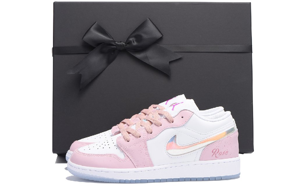 Jordan Air Jordan 1 Chestnut Slip-Resistant Low-Top Vintage Basketball Shoes GS White Pink