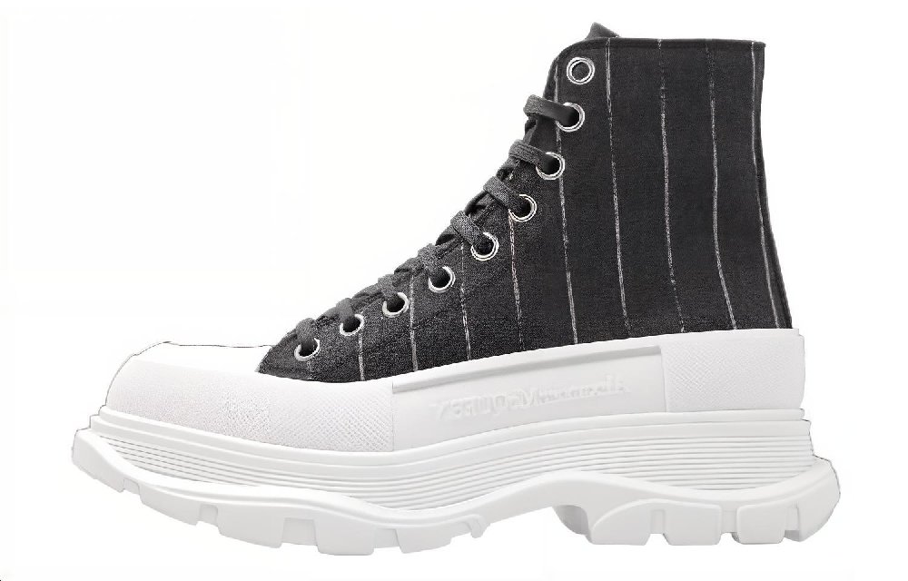 Alexander McQueen Tread Slick Lace Up Ankle Sneakers 'Black Striped' Women's