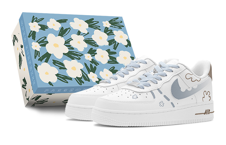 Nike Air Force 1 Low Low-Top Skateboard Shoes Men's White Blue Brown