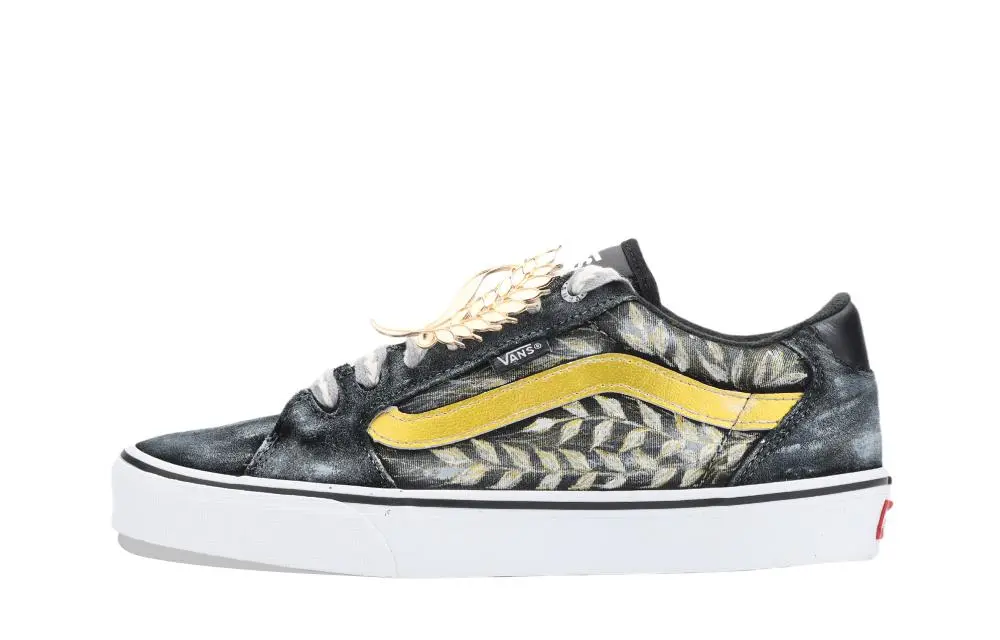 Vans Faulkner Waves Of Wheat In The Wind Abrasion Resistant Low top Skateboard Shoes Unisex Black White Gold