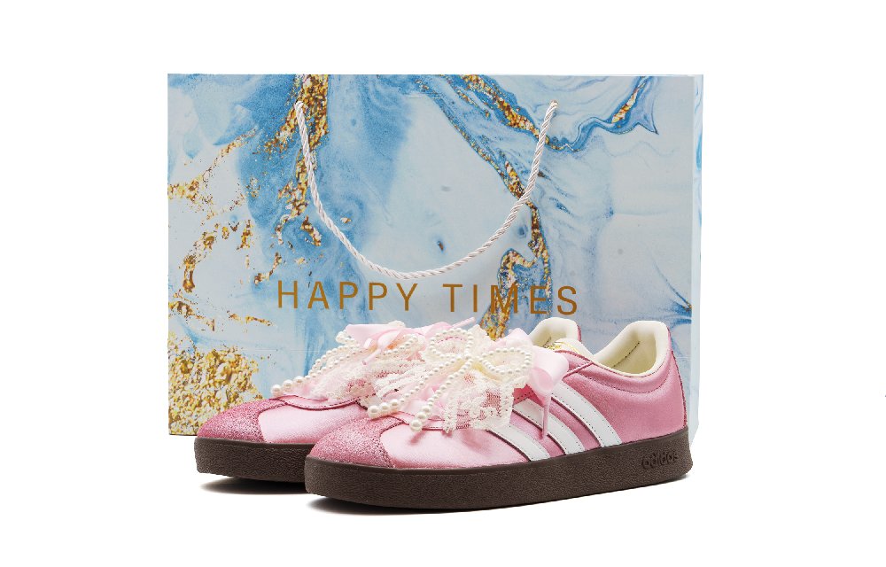 Adidas Vl Court Classic Abrasion Resistant Low Top Skateboard Shoes Women's Pink White
