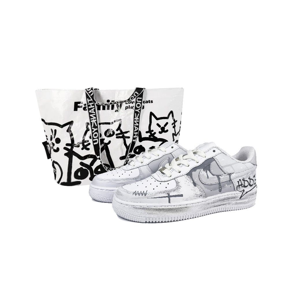 Nike Air Force 1 Anti-Slip Wear-Resistant Low-Top Skateboard Shoes Unisex Gray White
