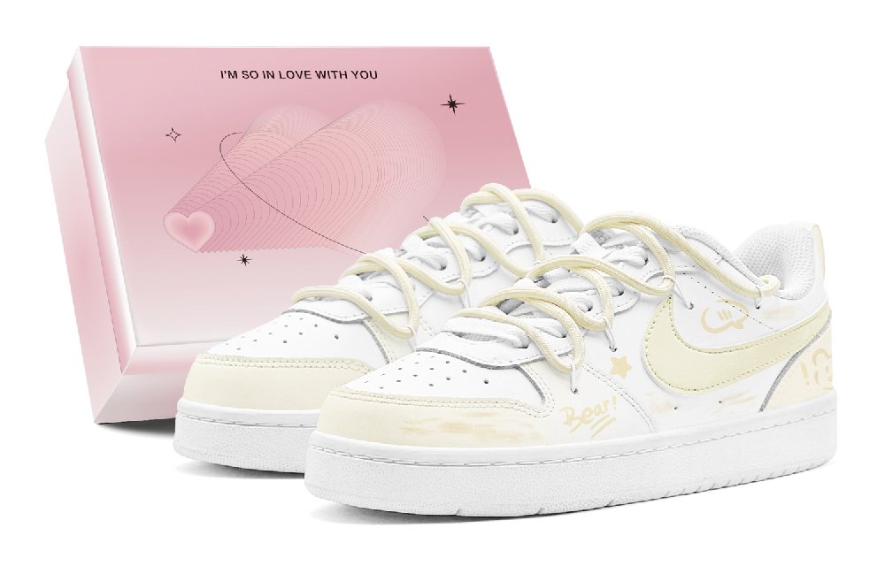 Nike Court Borough Slip Resistant Low Top Skateboard Shoes Women's Light Yellow