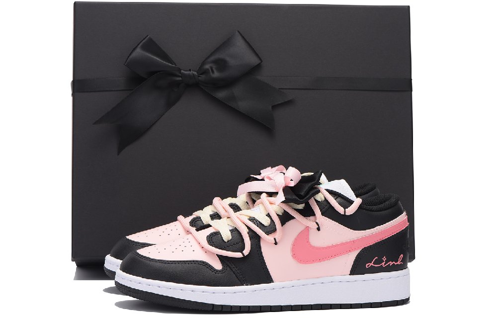 Jordan Air Jordan 1 Chestnut Anti-Slip And Wear-Resistant Coverage Low-Top Vintage Basketball Shoes GS Black Pink