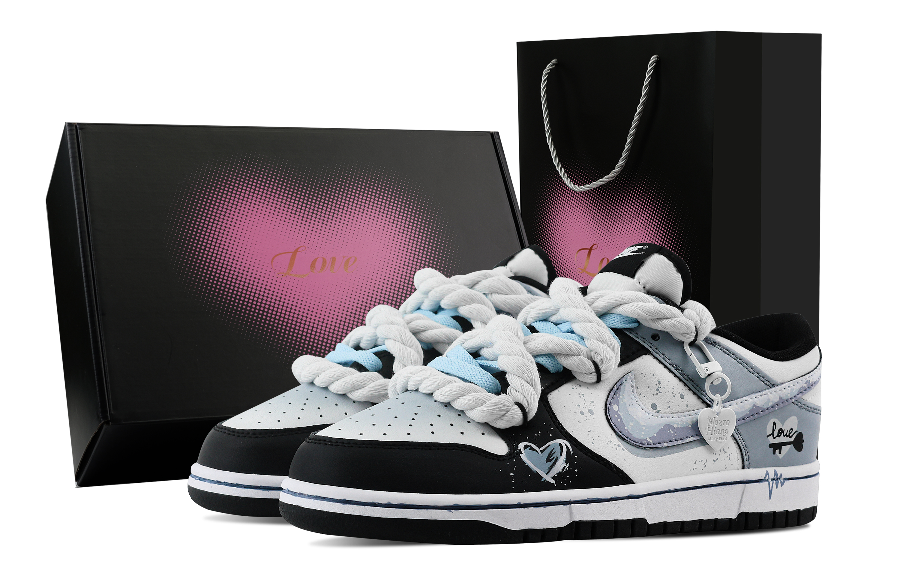 Nike Dunk Key Starry Sea, Heart Box Slip Resistant Abrasion Resistant Low top Skateboard Shoes Unisex Black Blue