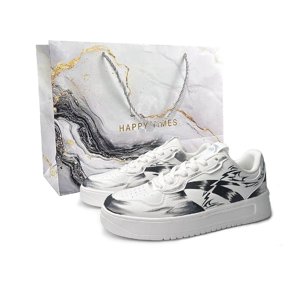 Anta Relaxed Slip Resistant, Abrasion Resistant, Height Increasing Low top Skateboard Shoes Unisex White Black