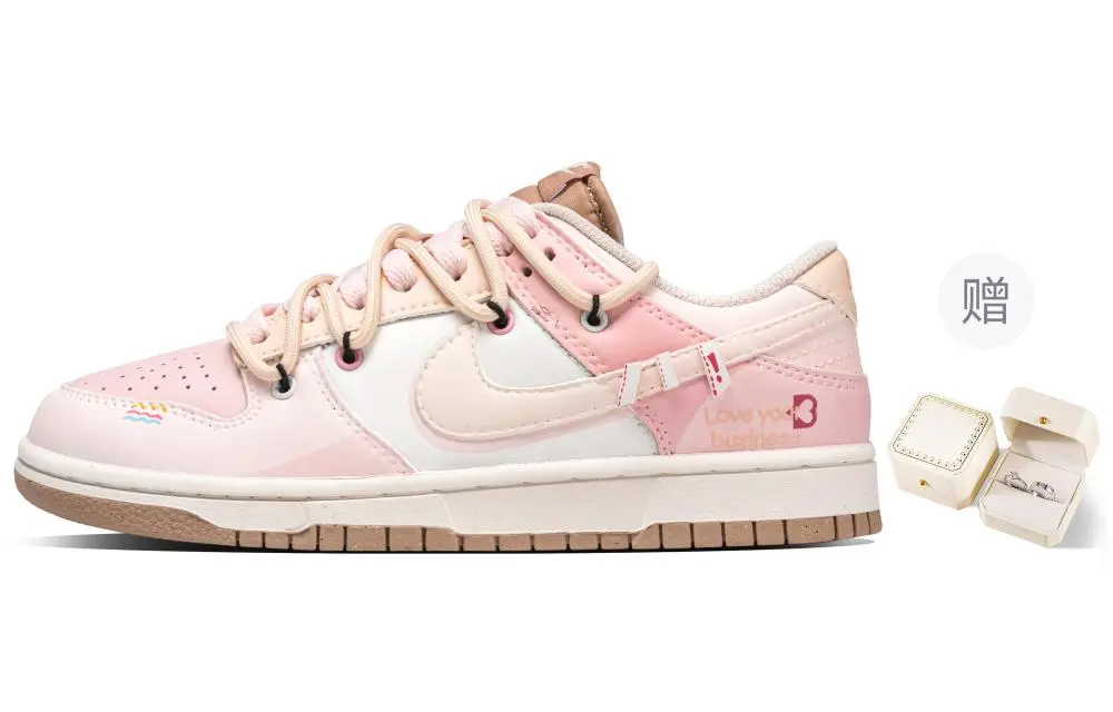 Nike Dunk First Love Abrasion Resistant Low Top Skateboard Shoes Women's Beige Pink