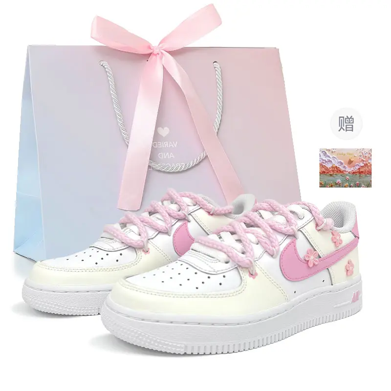 Nike Air Force 1 Sweet Berry Floral, Shopping Bag Low top Skateboard Shoes Unisex Pink